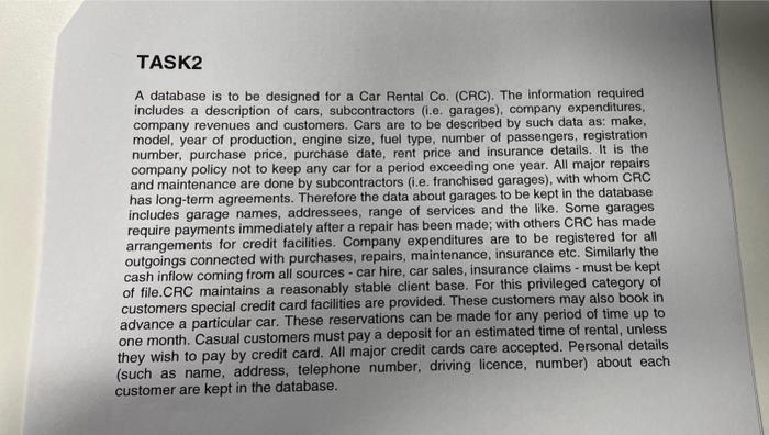 provide a diagram A database is to be designed for a Car