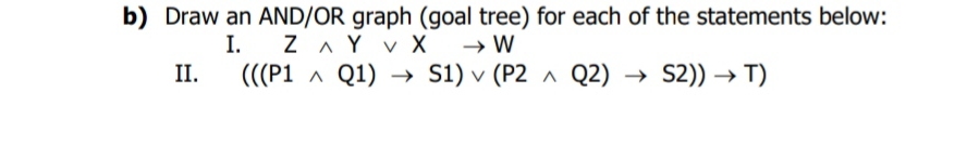  b) Draw an AND/OR graph (goal tree) for each of the