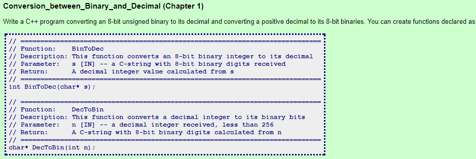 Programming in C++ ( Visual Studio 2017 ) Conversion_between_Binary_and_Decimal I have to