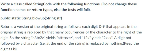  Java language Write a class called StringCode with the following functions.