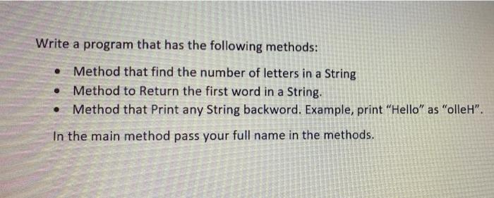 java program Write a program that has the following methods: Method that