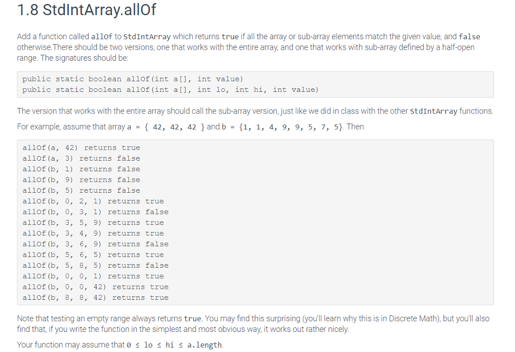 1.8 StdlntArray.allof Add a function called allOf to stdIntArray which returns