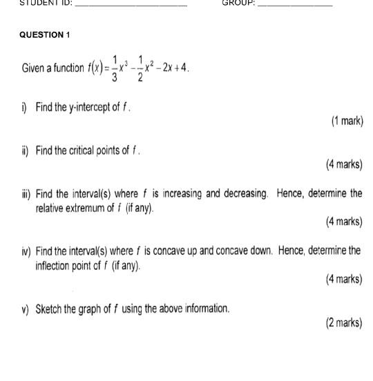  STUDEN ID: QUESTION 1 Given a function tle)= x2 * x2