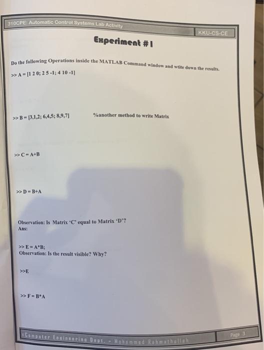  310CPE Automatic Control Systems Lab Activity KKU-CS-CE Experiment #1 Do the