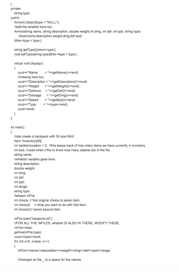 the Accessories class, create files for each containing any number of consumables