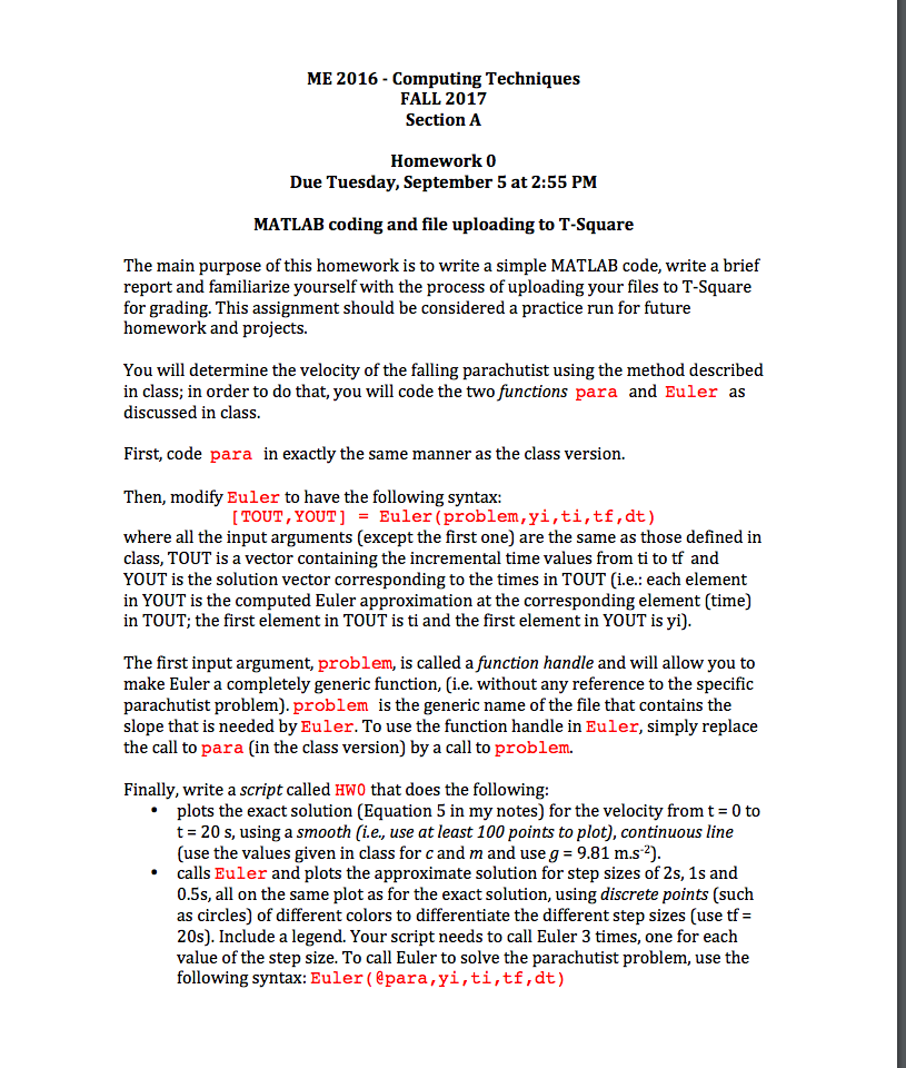  ME 2016 - Computing Techniques FALL 2017 Section A Homework 0