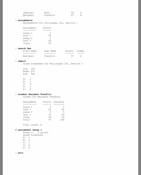 value) that stores the grades for a class, and then print out