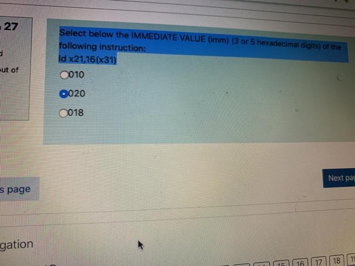 immediate value need help asap 27 Select below the IMMEDIATE VALUE (imm)