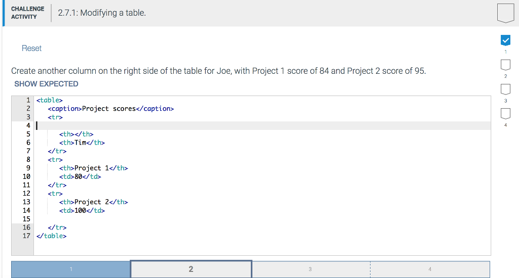  CHALLENGE 2.7.1: Modifying a table ACTIVITY Reset Create another column on