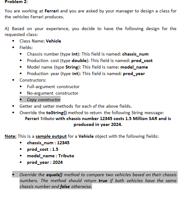 Pleae help with this Problem 2: You are working at Ferrari and
