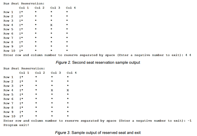 bus has 10 rows, with 4 seats in each row. The program
