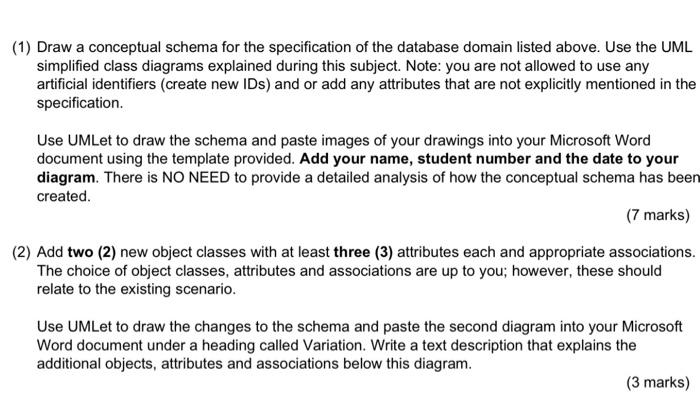 like this conceptual schema Read and analyse the following specification of a