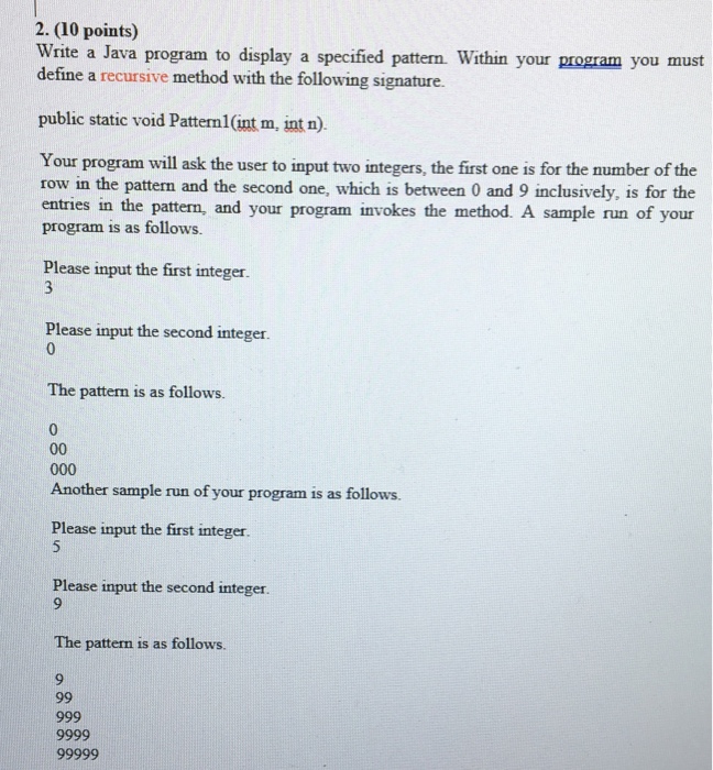  Write a Java program to display a specified pattern- Within your