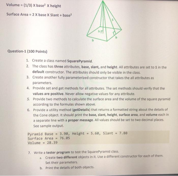  (java) please try quickly thank you Volume = (1/3) X base?