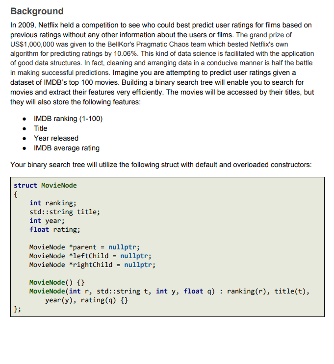 Please help with the following c++ homework on Binary Search Trees. It