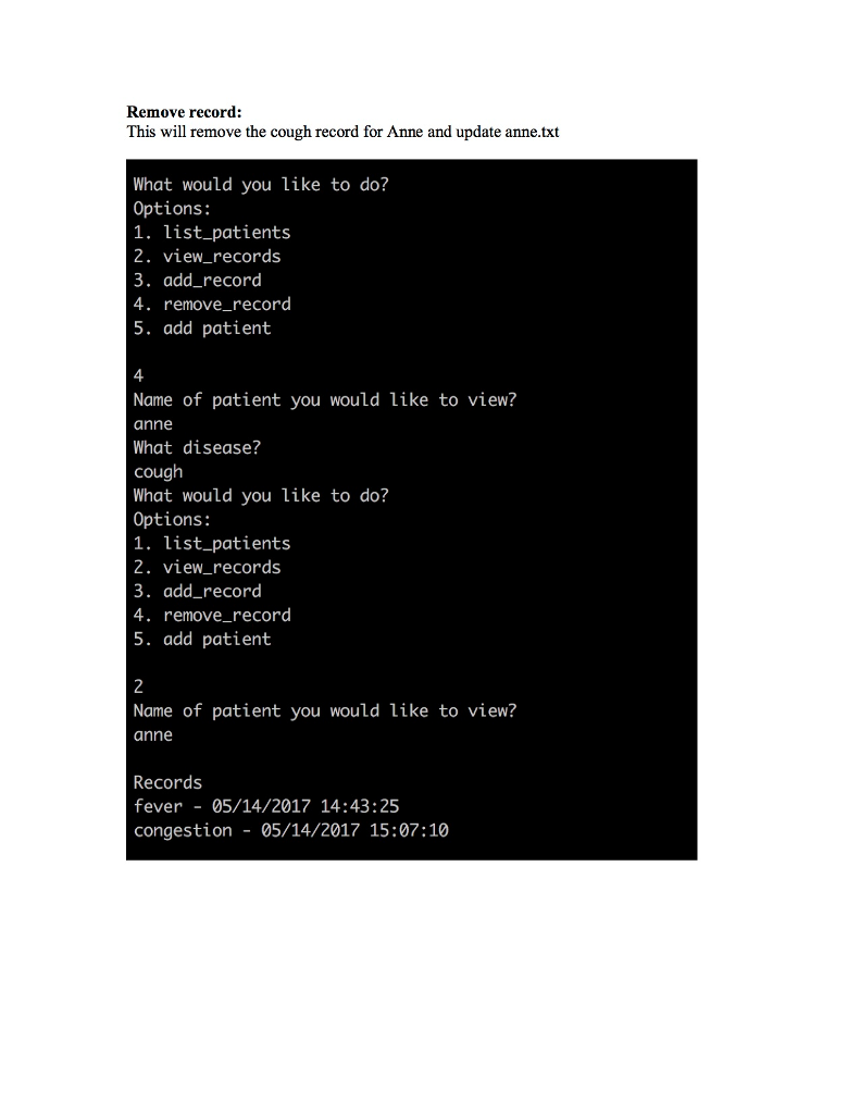 be responsible for managing the list of patients (file will be provided)