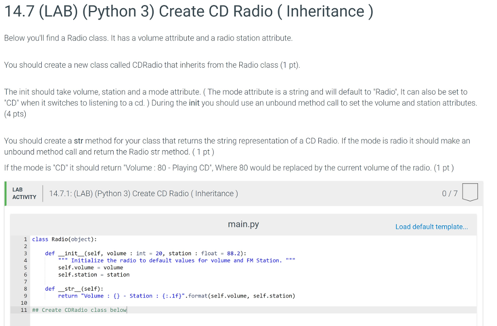  14.7 (LAB) (Python 3) Create CD Radio (Inheritance) Below you'll find