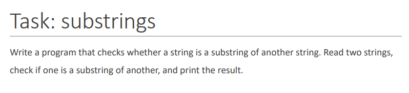  please write in c lask: subsirings Write a program that checks