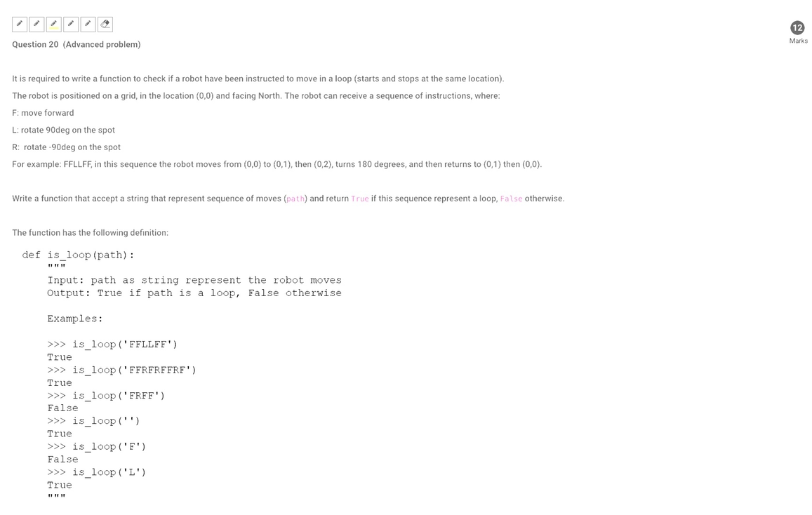 (ASAP) Python No imports Question 20 (Advanced problem) Marks It is required