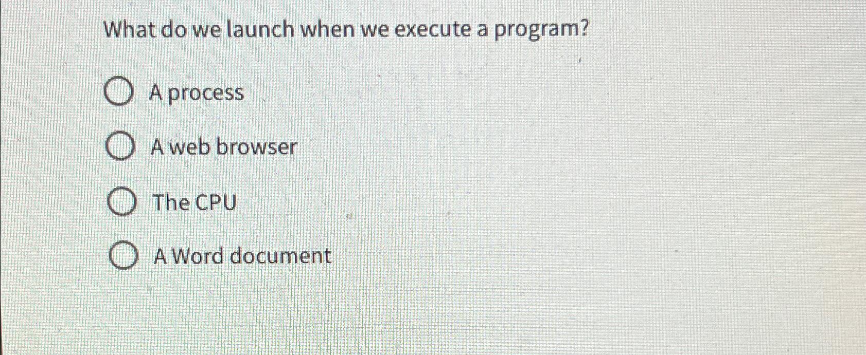  What do we launch when we execute a program? A process