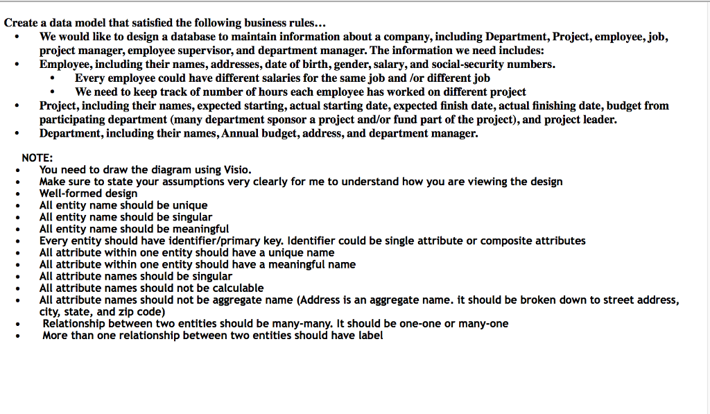 Database ERD using visio Please flollow instructions. Create a data model that