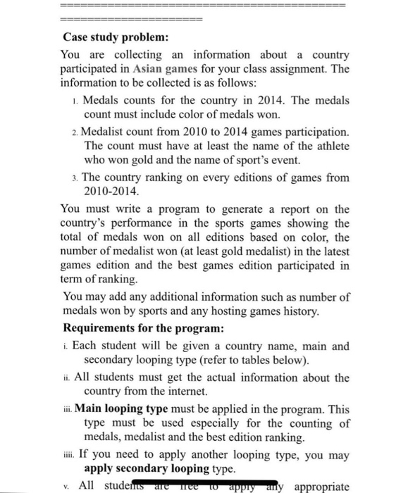  Using C++ , the information in the table Case study problem: