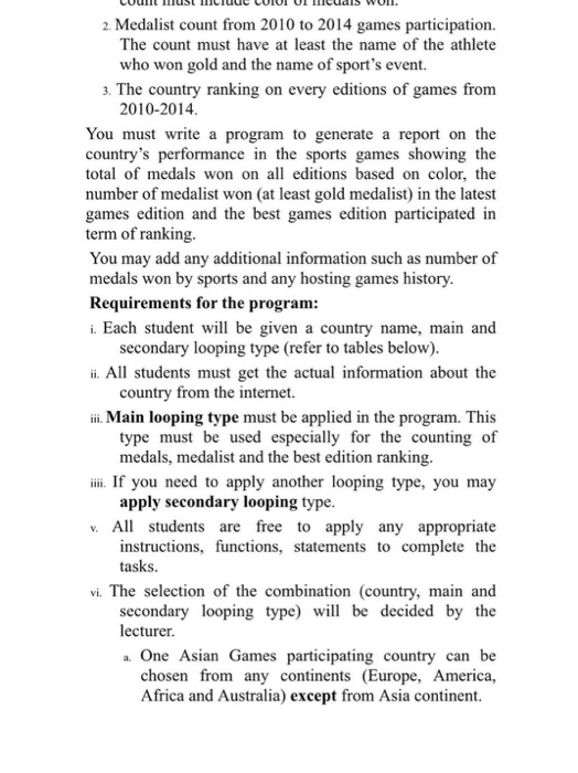 You are collecting an information about a country participated in Asian games