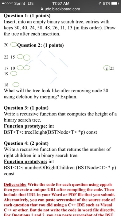  Insert, into an empty binary search tree, entries with keys 30,