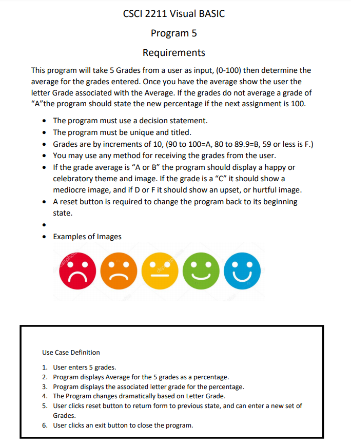 Visual Basic/Visual Program (Requirements Provided in Image) Details provided to be able