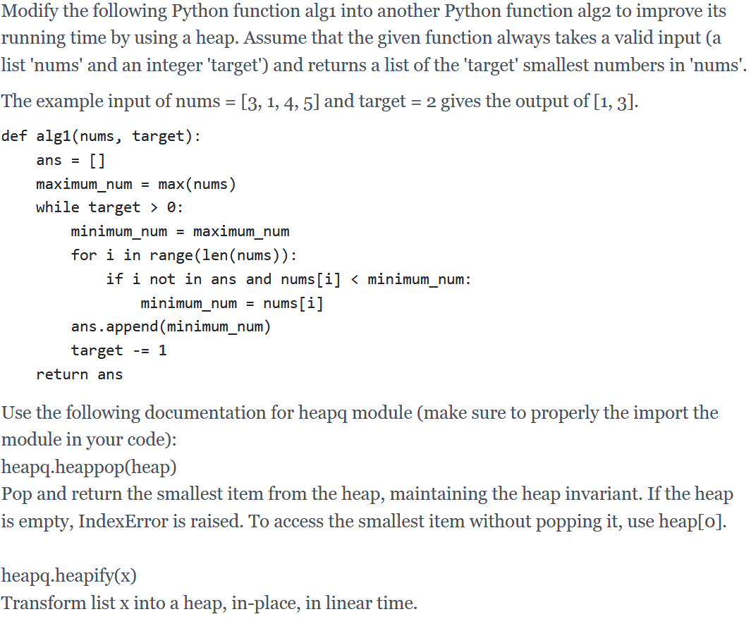  ans = Modify the following Python function alg into another Python