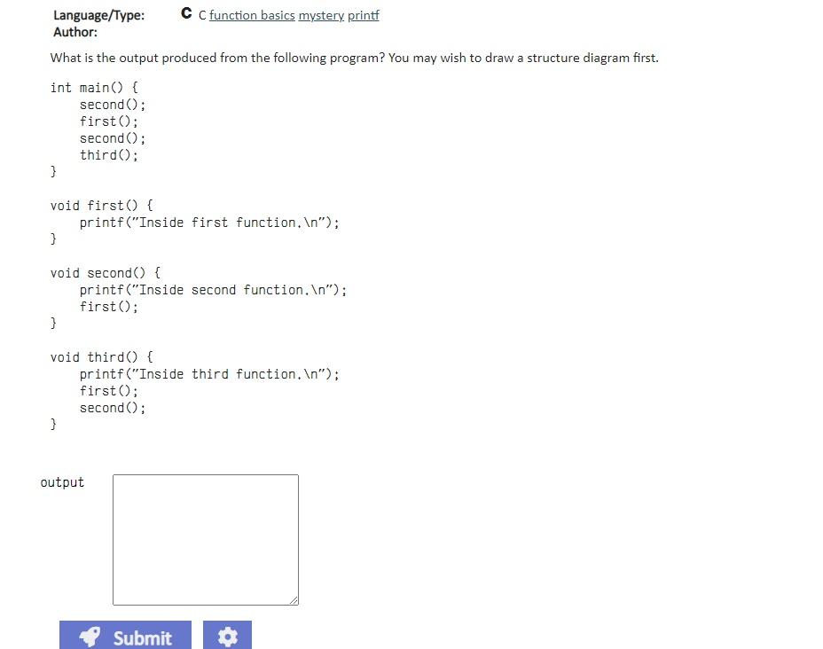  I need help with this question Language/Type: C C function basics