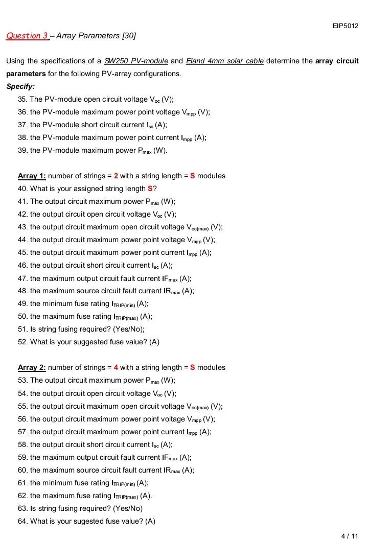  EIP5012 Question 3 - Array Parameters [30] Using the specifications of