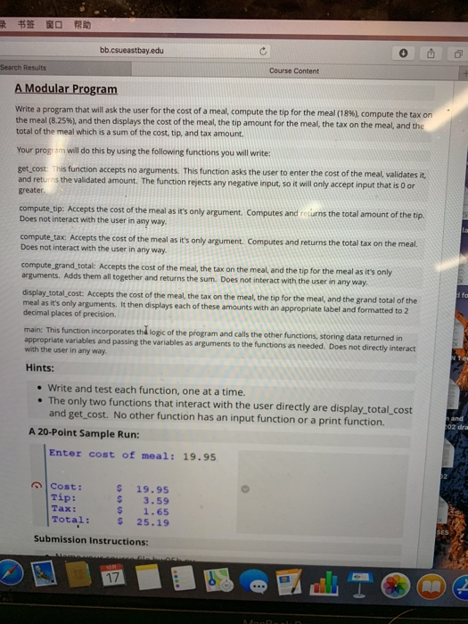  please use Python to solve this problem bb.csueastbay.edu Search Results Course