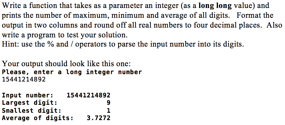  Write a function that takes as a parameter an integer (as