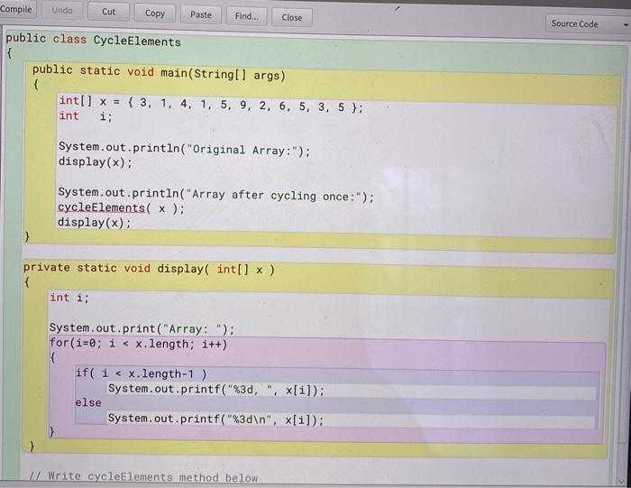 array of int and circularly shift the elements one element right. Example: