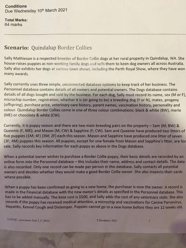 Database question, please read the text and answer question 1 a and