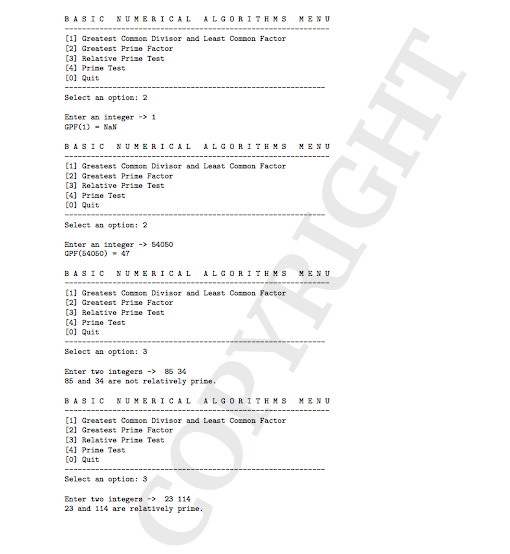 performs various tasks involving elementary numerical algorithms. Subtasks in the program will