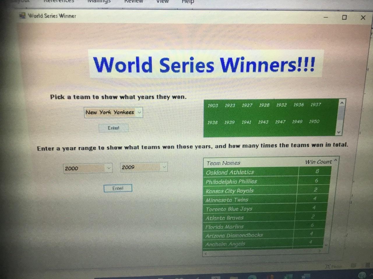 IT TO READ A PROGRAM FILE! Creating the World Series Winners Create