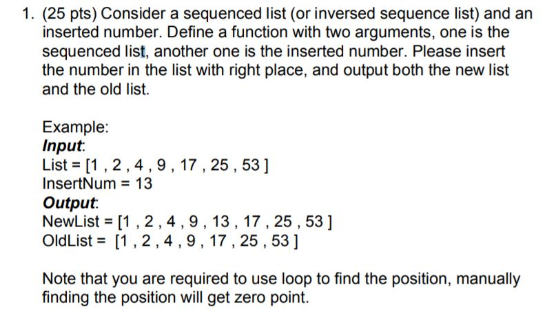 1. (25 pts) Consider a sequenced list (or inversed sequence list)