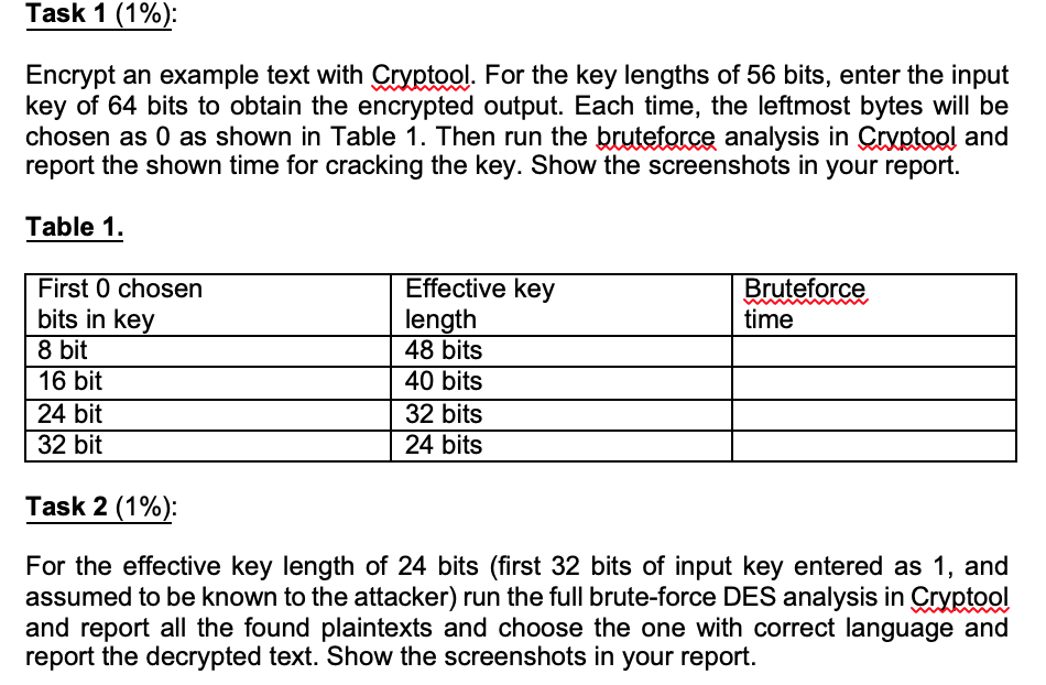  Task 1 (1%): Encrypt an example text with Cryptool. For the