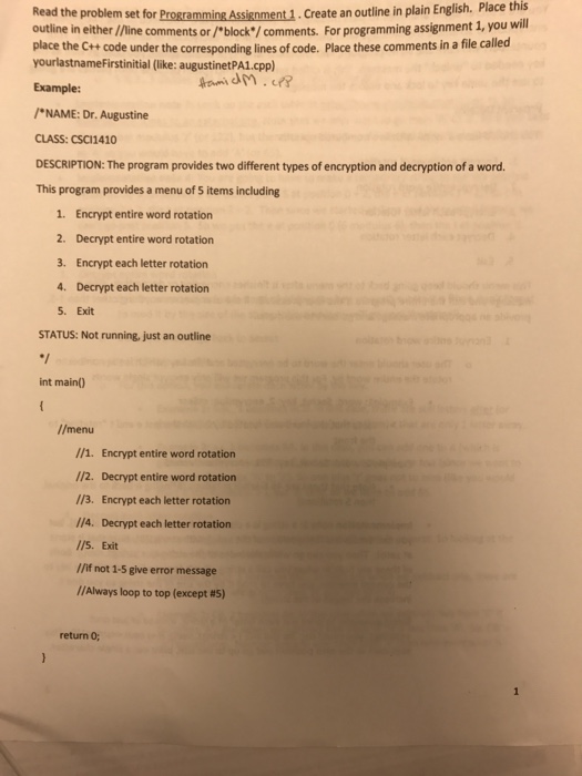  Read the problem set for Programming Assignment 1.Create an outline in