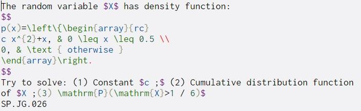  The random variable $X$ has density function: $$ p(x)=\left\{\begin{array}{rc} C X^{2}+x,
