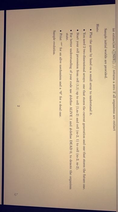 a world of organisms living in a two-dimensional cell grid size n