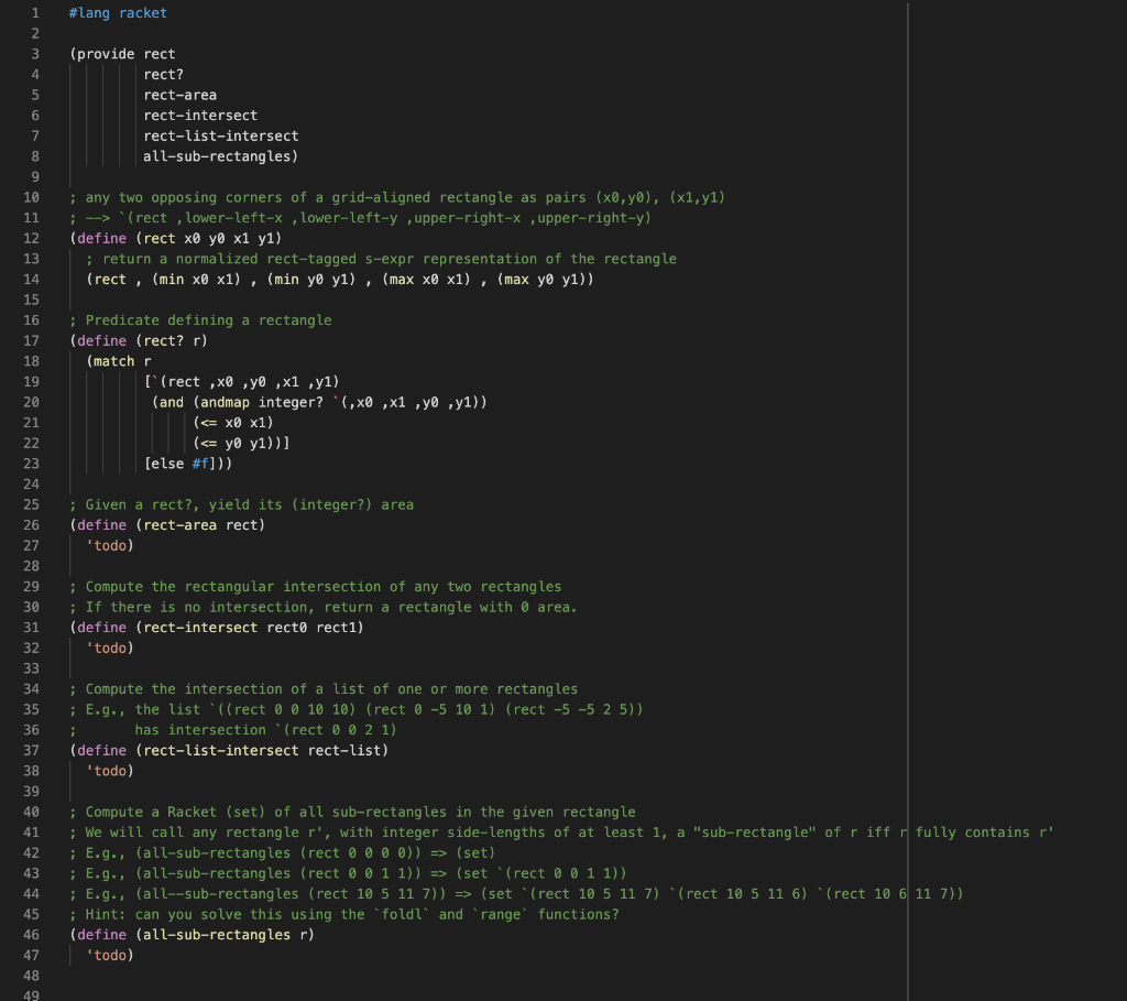 please help in 'todo' part to write the method in racket or