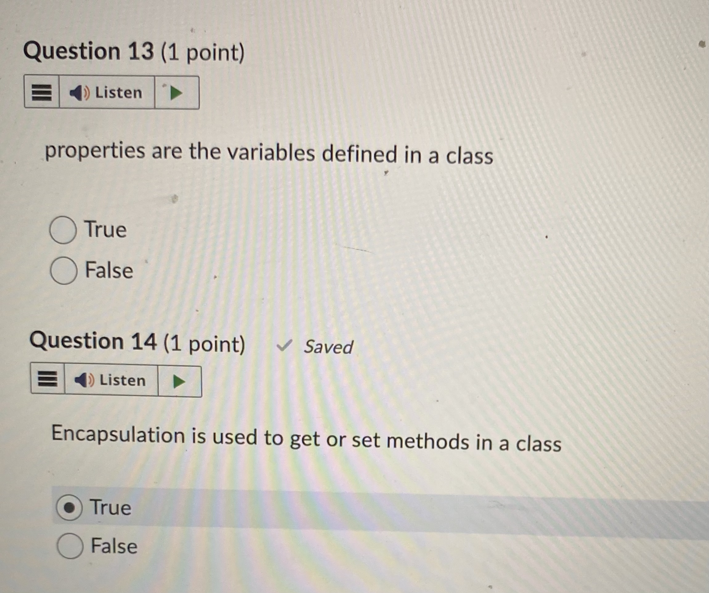 c++ true or false properties are the variables defined in a class
