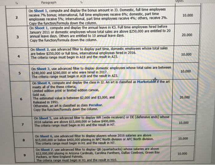  Complete the assignment showing steps in excel es Paragraph On Sheet