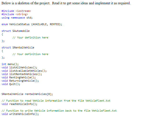 project. 1. Create a file named VehicleFleet.txt consisting of following data 5