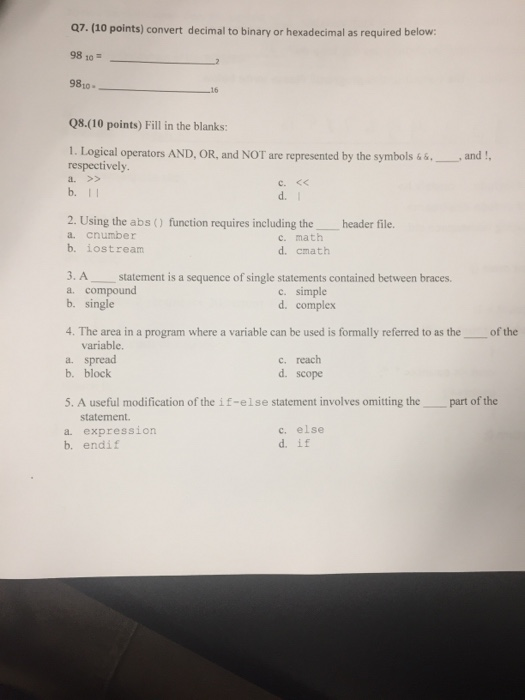  27. (10 points) convert decimal to binary or hexadecimal as required