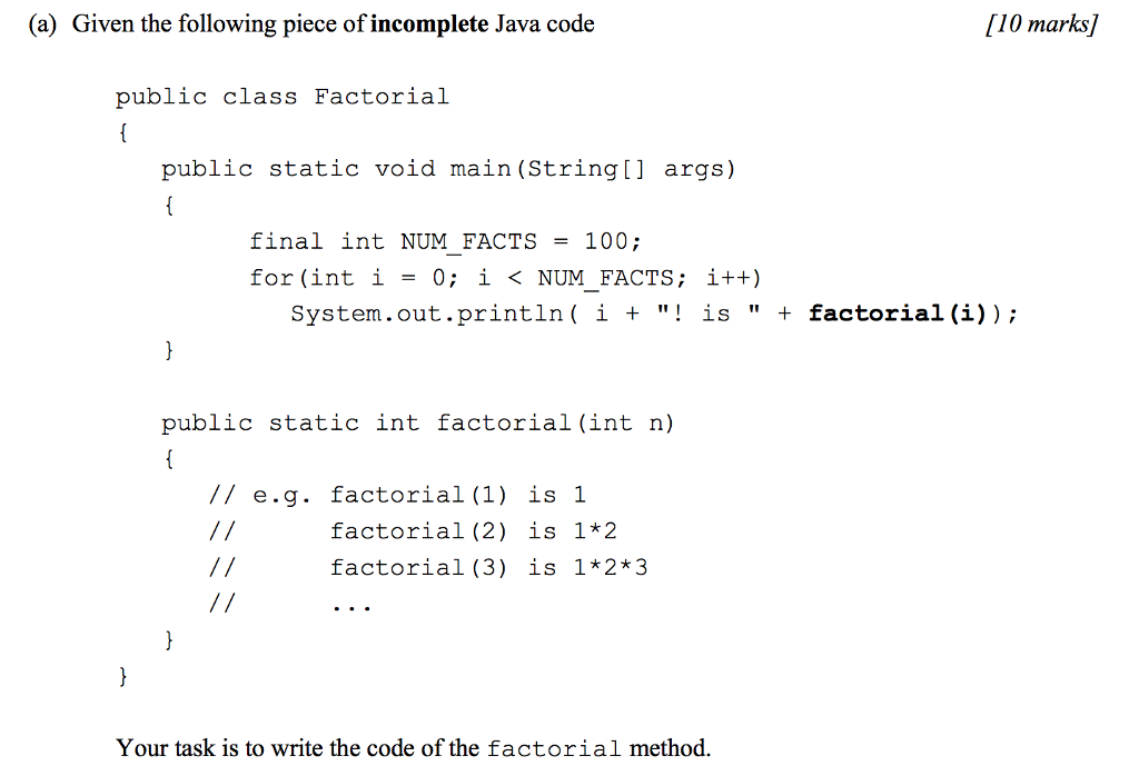 Java, a question about to complete the code. Hi, I would like