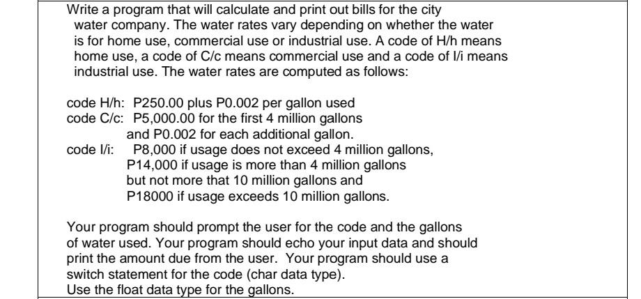  using c language Write a program that will calculate and print